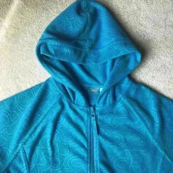 Fila Hoodie Fleece 1/3 Zip Pullover Sweater Athleisure  Teal - Picture 3 of 8